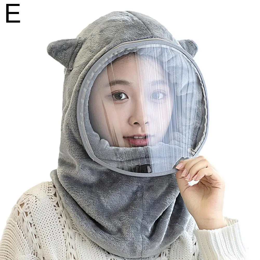 Cute Bear Ears Warm Hat Beanies Neck Scarf Hats with Windproof Mask Breathable Winter Soft Plush Cap for Women Children Adult 