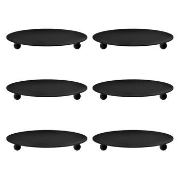 

6 Pack Iron Plate Candle Holder Decorative Iron Pillar Candle Plate Pedestal Candlestick for LED and Wax Candles