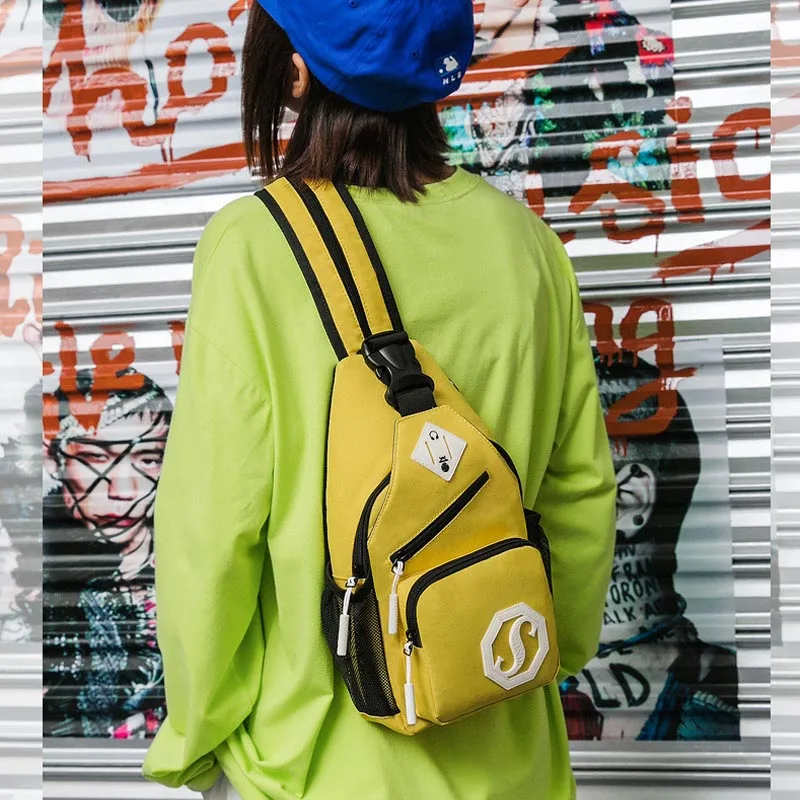 Fashion Shoulder Chest Sling Bag Messenger Crossbody Street Backpack New Yellow 