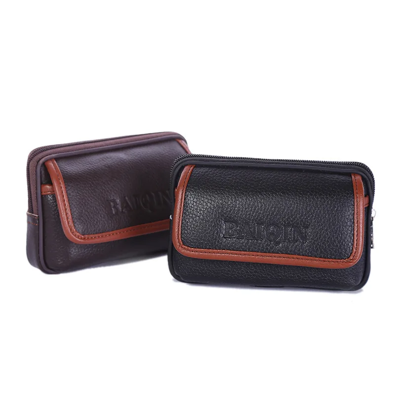 

Men Wear Leather Belt Mobile Phone Waist Bag Cowhide Multi-functional with Cross Business Pannier Bag Waterproof