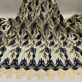 

High Quality African Tulle Guipure Cord Lace Fabric Latest black Nigerian French Lace Fabric With Stones For Dress FT722