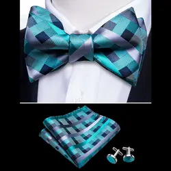Галстуки-бабочки для мужчин, шелковые галстуки-бабочки, черные голубые ленточки, запонки Hanky, воротник, съемный галстук Barry. Wang LH-1022
