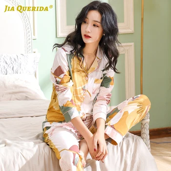 

Loungewear Women Homesuit Homeclothes Fashion Style Casual Style Turn Down Collar Long Sleeve Long Pants Floral Pajamas Set