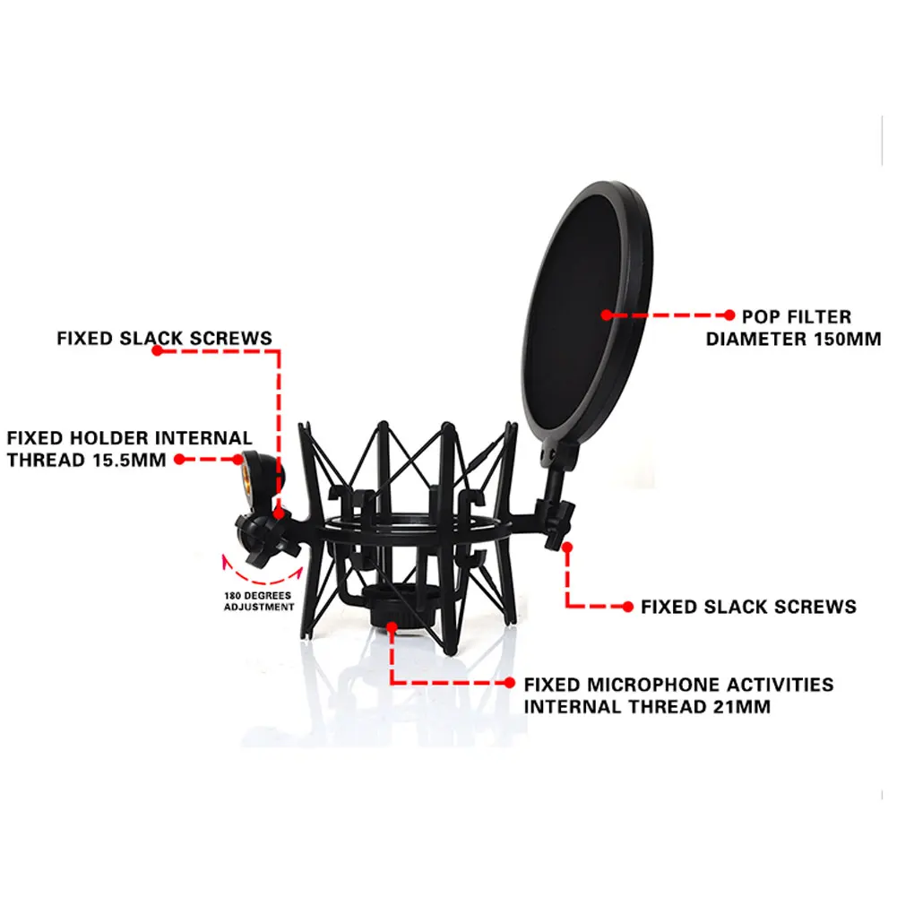 SH100 микрофон Амортизатор аксессуары Кронштейн черный Универсальный с фильтром экран Регулируемый клип трансляции уменьшить шум