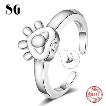 

925 Sterling silver Dog paw finger ring cremation Animal urn open size adjustable rings for Women memorial Jewelry