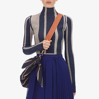 

Autumn Winter 2019 Self-Portrait New Fashion Women Knitted Blouse Elegant Round Neck Striped Sweater Vintage Knit Short Tops