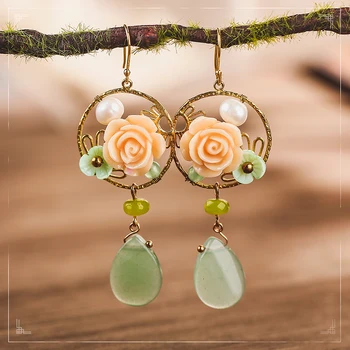

National wind earrings female personality temperament circle earrings retro rose sage ancient wind super fairy atmospheric ear j