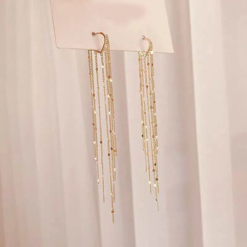 

2021 New Arrival Trendy Elegant Metal Long Tassel Drop Earrings for Women Sweet Lovely Heart Fashion Wedding Jewelry Gifts