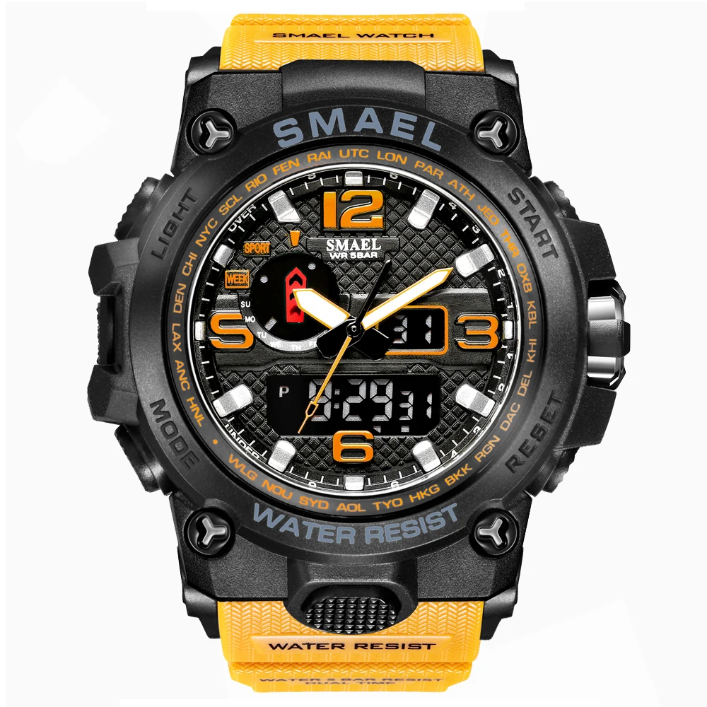 SMAEL Brand Men Sports Watches Dual Display Analog Digital LED Electronic Quartz Wristwatches Waterproof Swimming Military Watch 