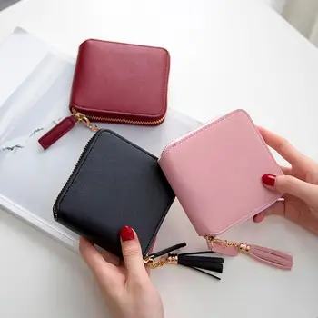

Solid Color Fold Leather Tassel Wallet for Women Mini Purse Fashion Leather Card Holder Coin Bag Ladies Leather Wallets #20