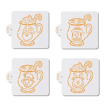 

1pc Cartoon Christmas Cup Cookies Stencil Coffee Stencils Plastic Drawing Cake Stencil Template Cake Decorating Tool Bakeware