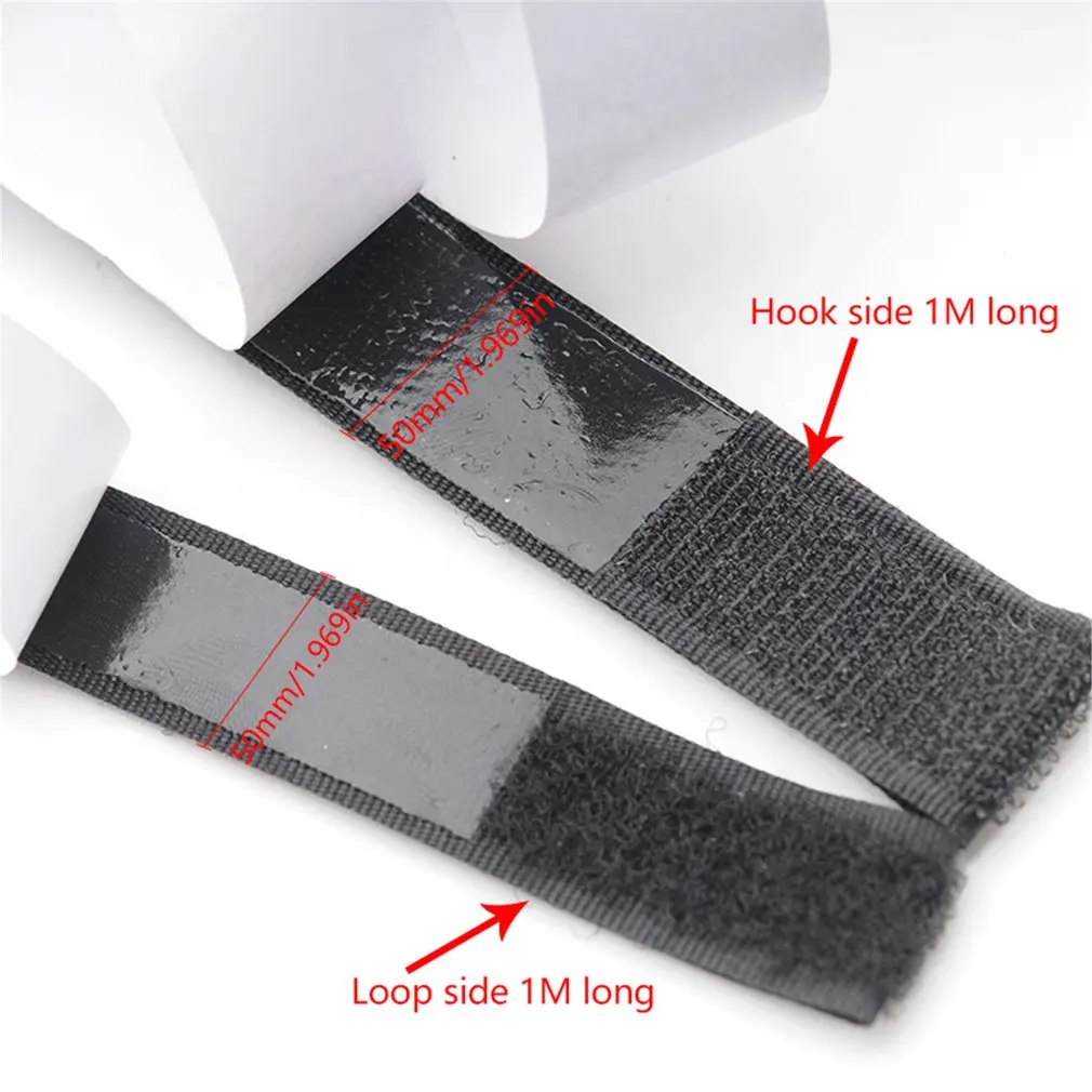 Velcro con adhesivo de doble cara, 50 mm x 1 m, color negro