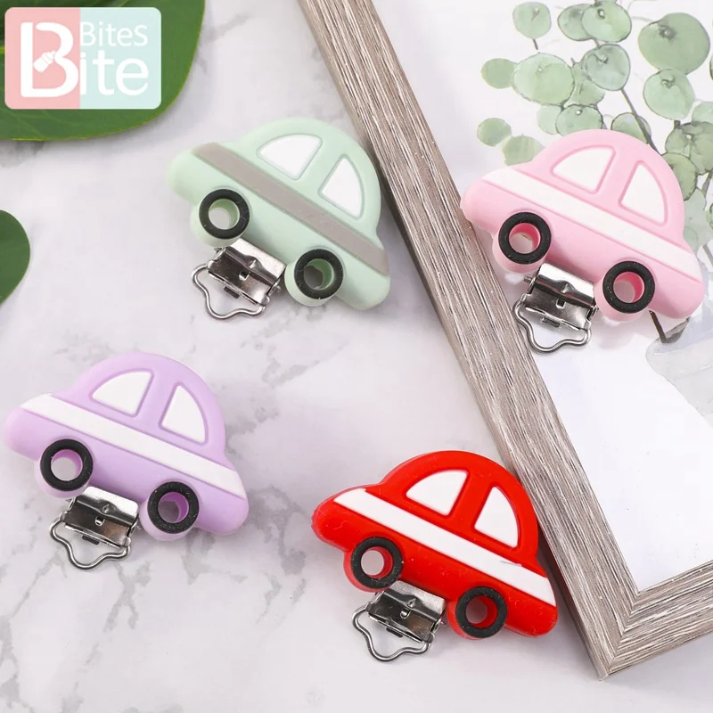 Bite Bites 1PC Baby Pacifier Clips Silicone Cartoon Car Clip Soother Holder DIY Infant Pacifier Nipples For Baby Teether Product
