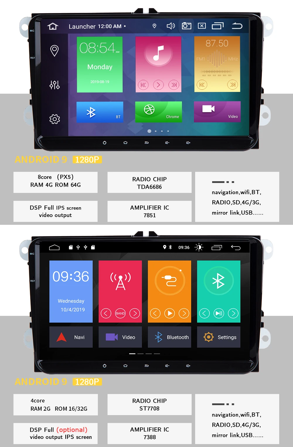 " ips DSP 64G 2 Din Android 9 Авторадио Навигация для Amarok волксаген VW Passat B6 golf 56 Skoda octavia Superb 2 OBD Carplay