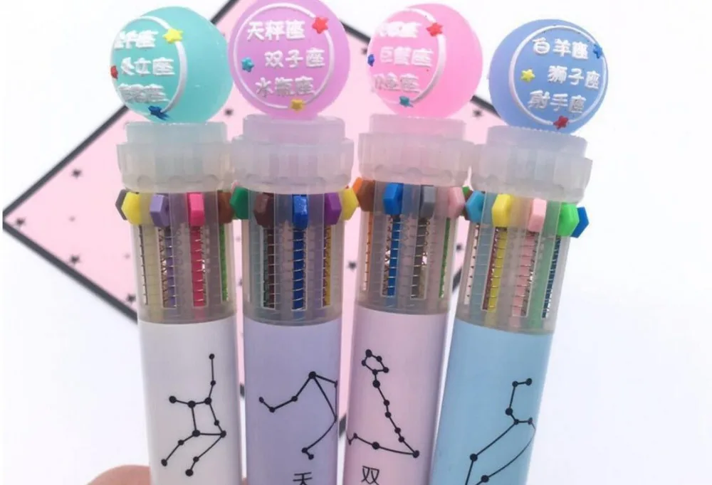 10 color multicolor 12 constellation ballpoint pen color roller pen cartoon school stationery office account write pen 36pc/lot
