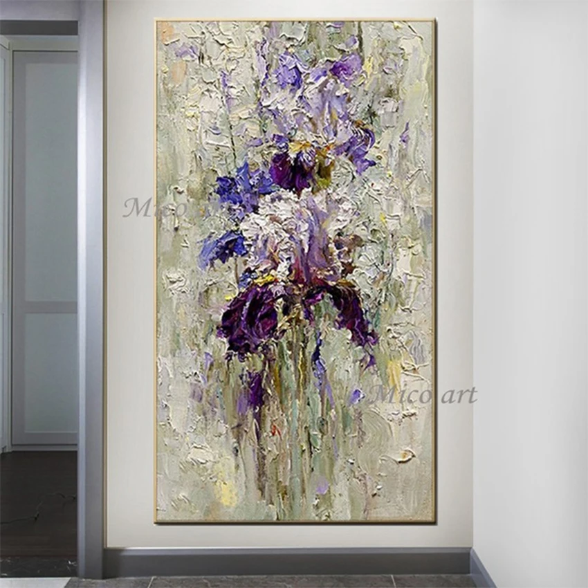 

Hand painted purple flower painting oil painting handmade wisteria flower canvas painting modern artist home decoration wall art