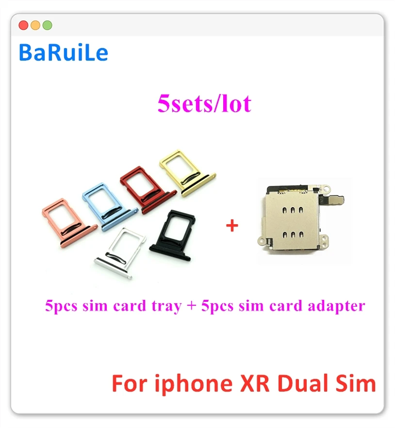 BaRuiLe-Juego de 5 piezas de repuesto para iPhone XR, lector de tarjetas SIM Dual, cable flexible y bandeja para tarjetas SIM