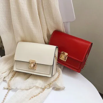 

British Fashion Simple Small Square Bag Women's Designer Handbag 2019 High-quality PU Leather Chain Mobile Phone Shoulder bags