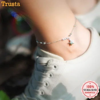 

Trustdavis 100% 925 Sterling Silver Sweet Beads Star Anklets For Women Wife Best Friend Silver 925 Jewelry Free Shipping DS777