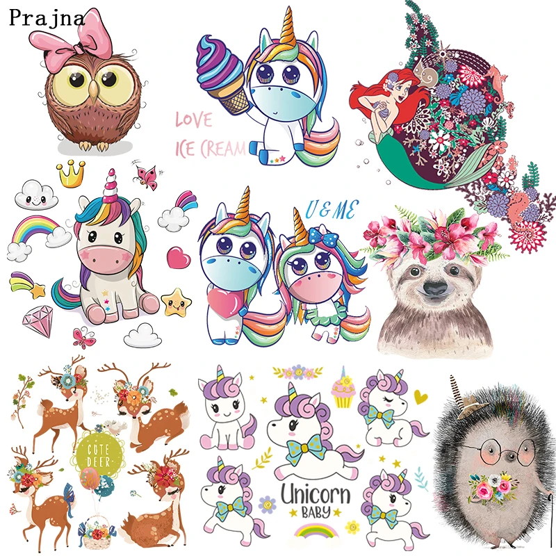 

Prajna Cute Cartoon Animals Vinyl Transfer For Clothing Kids DIY Heat Transfer Printed Iron On Thermal Stickers Garment Decor F