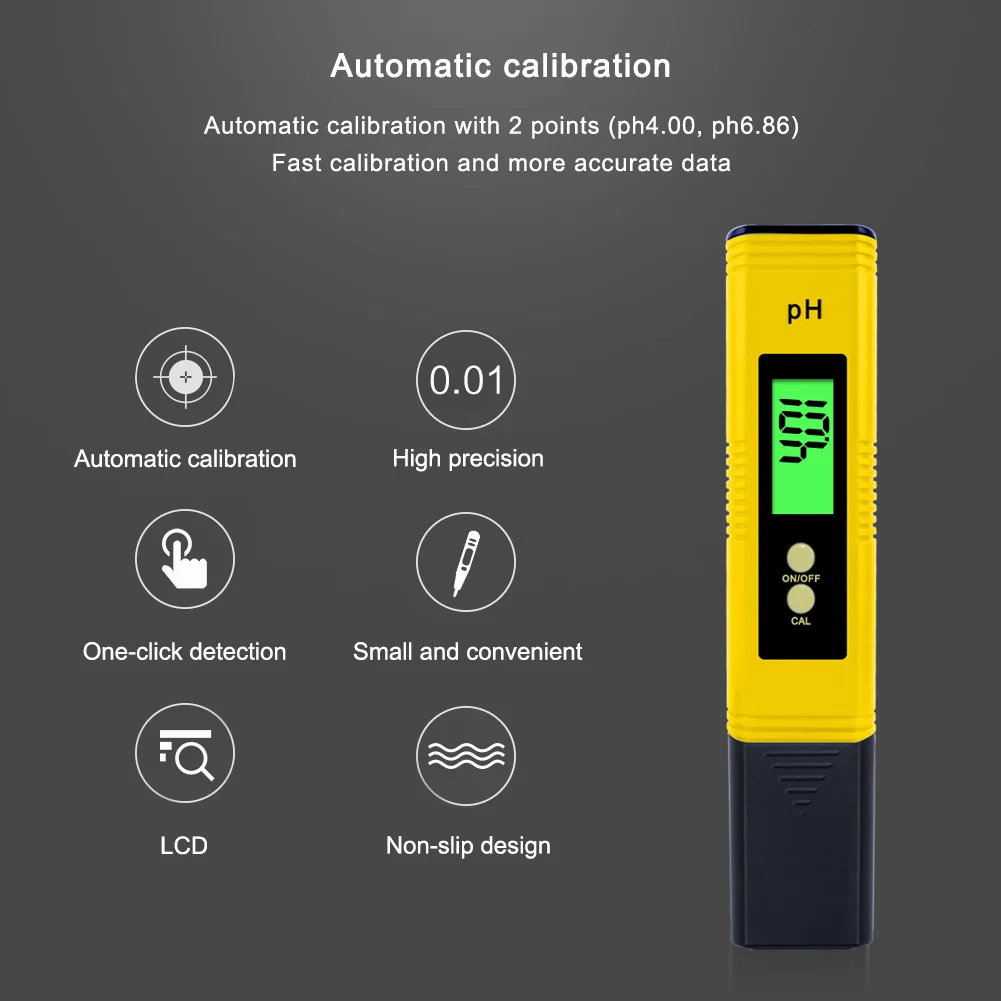 

PH TESTER Accuracy 0.01 Digital PH Meter Tester for Water Food Aquarium Pool Hydroponics Pocket Size PH Tester Large LCD Display