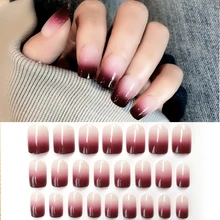 24 шт градиентные цветные накладные ногти профессиональный декоративный для маникюра DIY накладные ногти для женщин двухсторонняя наклейка для ногтей