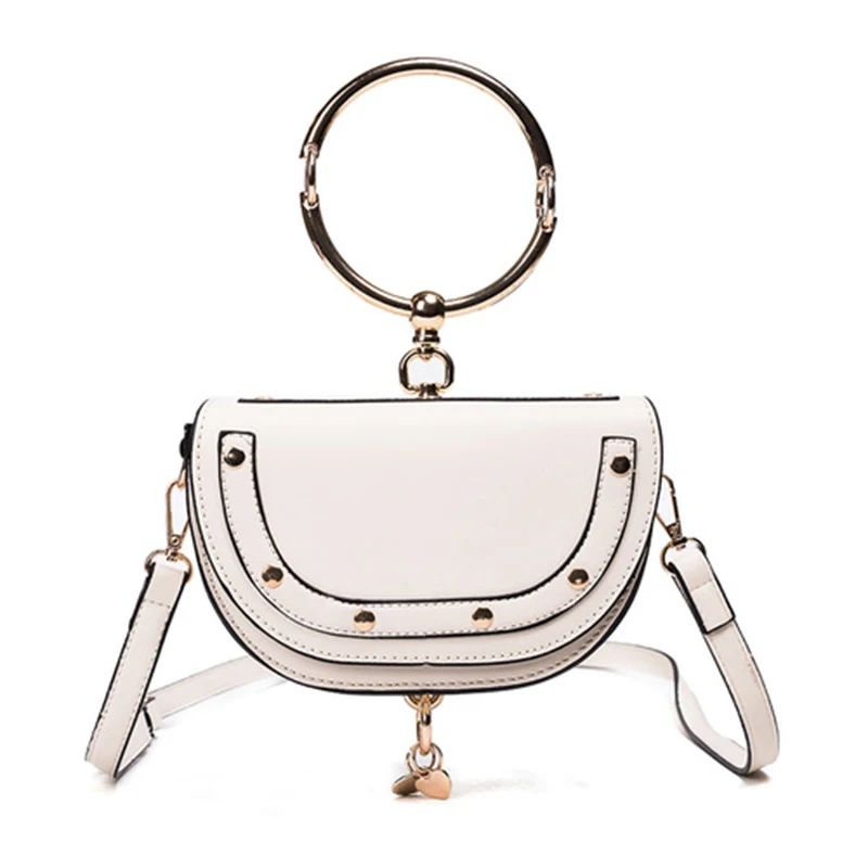 White Messenger Bags Женская сумка-седло, модная, Полиуретановая, Полукруглая, с ручкой, роскошная, кожаная, на плечо, сумка-мессенджер, мини, круглая, с кольцом, сумочка, женский клатч - Цвет: White Messenger Bags