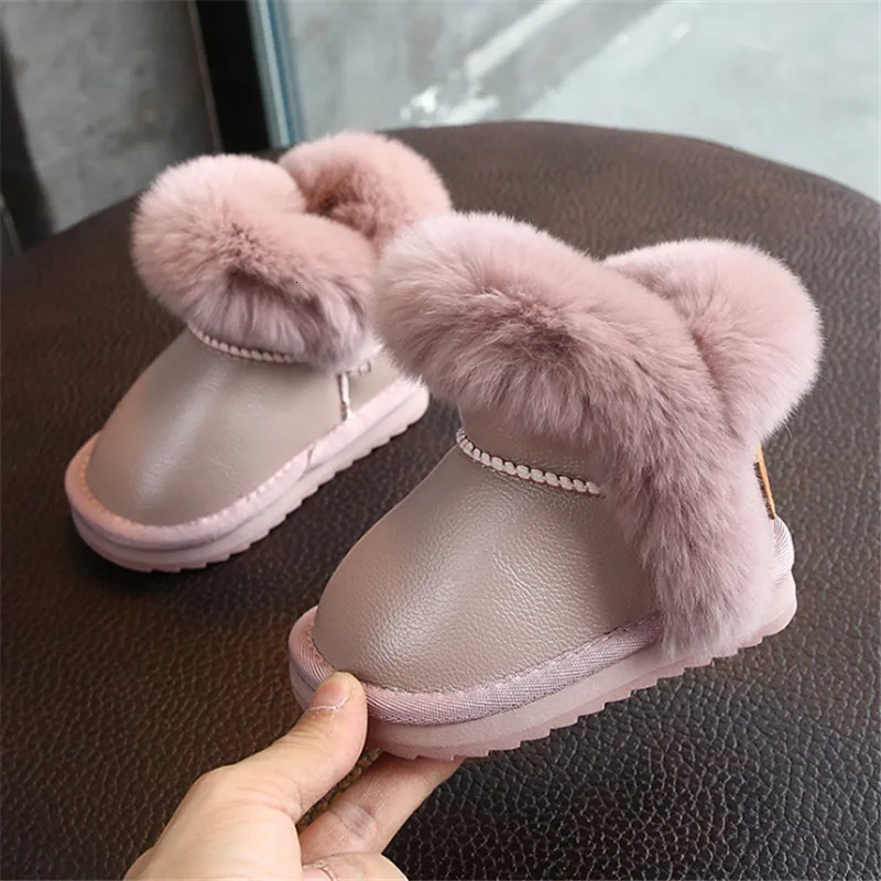 Pink Новые брендовые Детские ботинки, зимние теплые детские ботинки для мальчиков и девочек, водонепроницаемые Нескользящие плюшевые ботинки из искусственной кожи для младенцев - Цвет: Pink