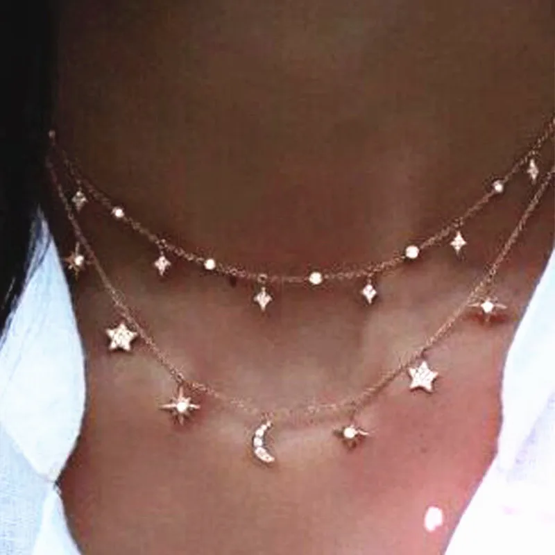 Fashion Jewelry Love Moon Star Necklaces &amp Pendants Chain Choker Collar for Women Girls Party Dinner Birthday Gifts FNP2192W | Украшения