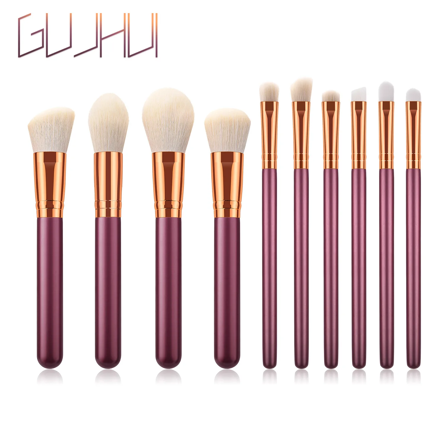 

10 make-up brush sets High-end crimson handle rice white New beauty tool GUJHUI