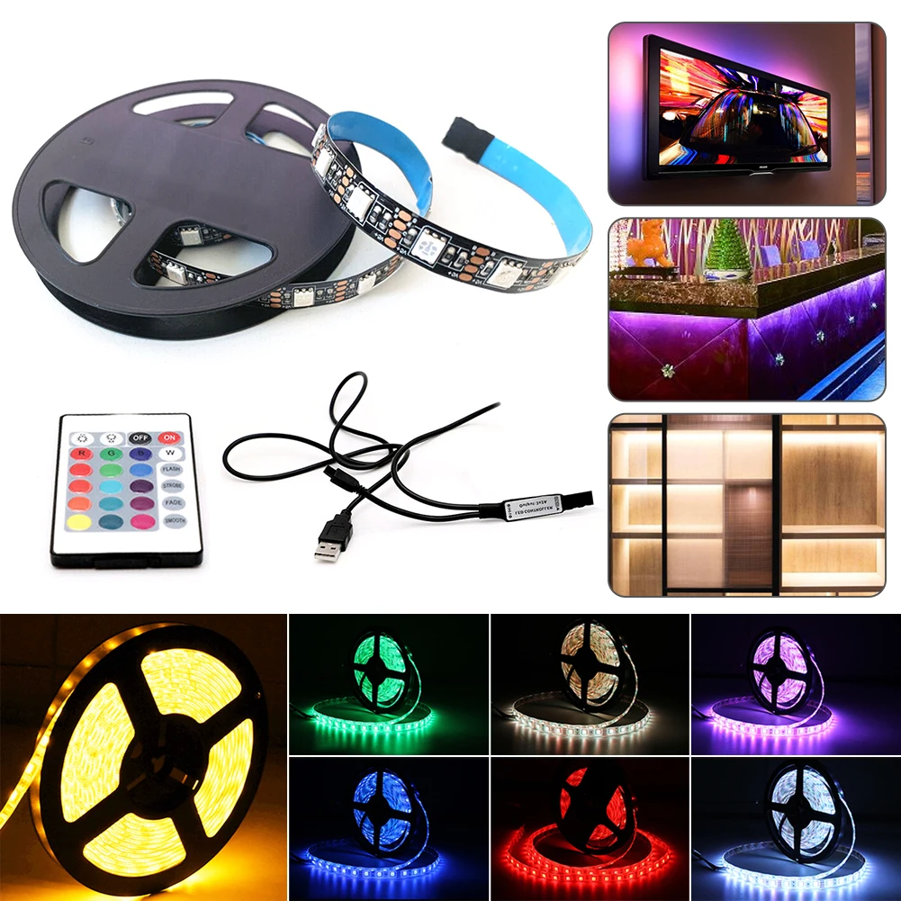 

5V USB 2M LED Strip Lights TV Backlight 5050 RGB Colour Changing+ 24K Remote