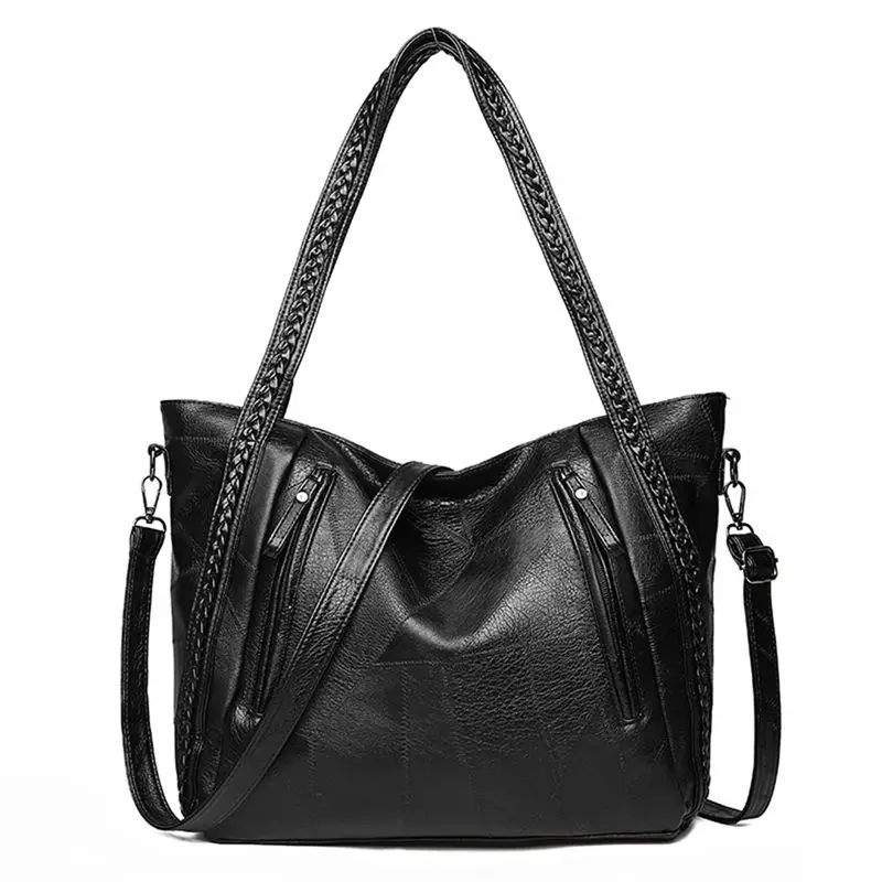 Популярная женская сумка через плечо из искусственной кожи, большие женские вязаные ручные сумки, дизайнерские сумки, большие сумки-шопперы для женщин - Цвет: Black
