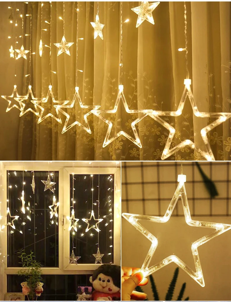 Ночной светильник с пентаграммой, 2,5 м, светодиодная гирлянда, сказочный светильник, s, Luminaria, 220 В, с европейской вилкой, светильник для декора комнаты, свадьбы, Рождества, вечеринки, домашняя лампа