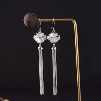 

FNJ Plum blossom Earrings 925 Silver Original Pure S925 Sterling Silver Drop Earring for Women Jewelry Shell