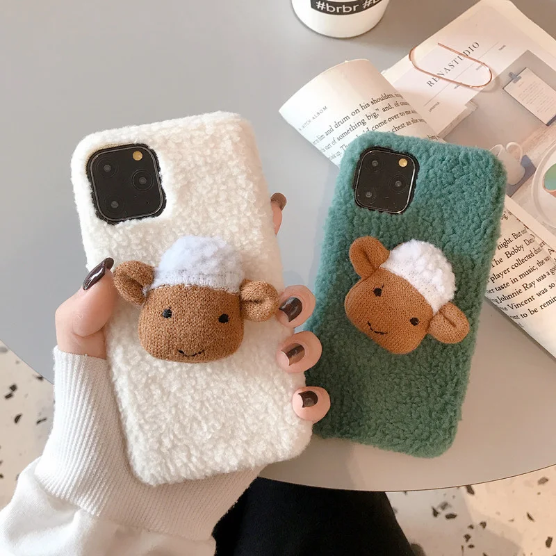 Cute Case for IPhone 11 Pro Max Merry Christmas Plush Cover XR X XS 6S 7 8 Plus Fuzzy Sheep Warm |