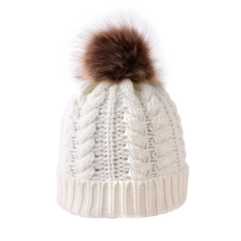 Зимние милые теплые детские шапки с плюшевыми помпонами для новорожденных мальчиков и девочек, вязаные шапки с помпонами