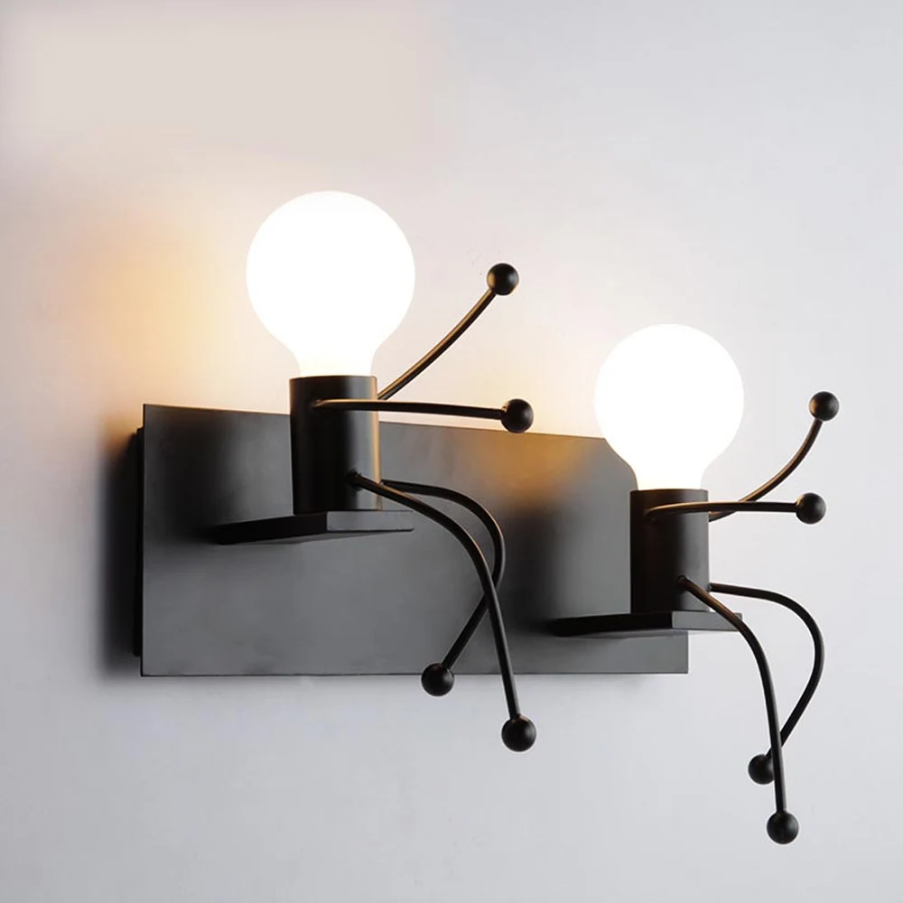 Черный винтажный креативный настенный светильник Американская страна креативный Железный светодиодный светильник в форме робота комнатный светильник для прохода бара кофейного магазина