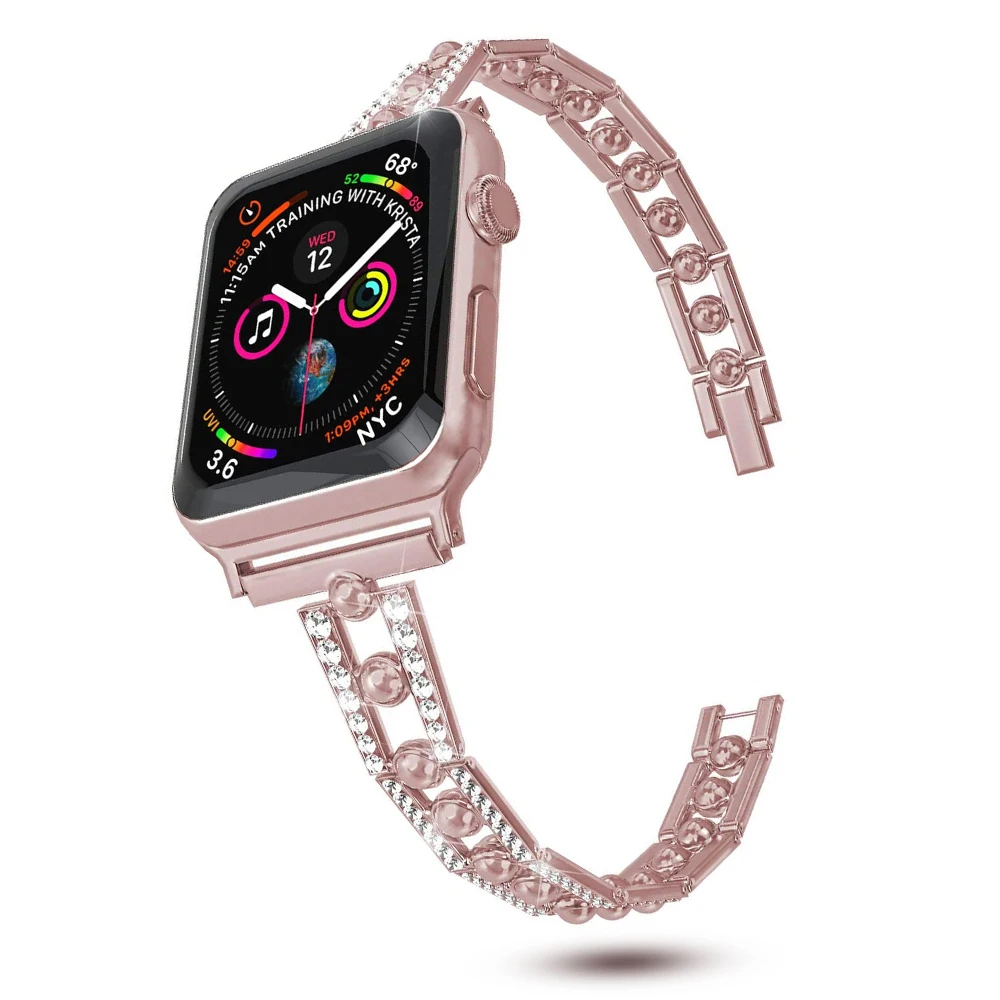 Тонкий браслет со стразами для Apple Watch Band Series 6/SE/5/4/3/2 съемным стальным ремешком 44