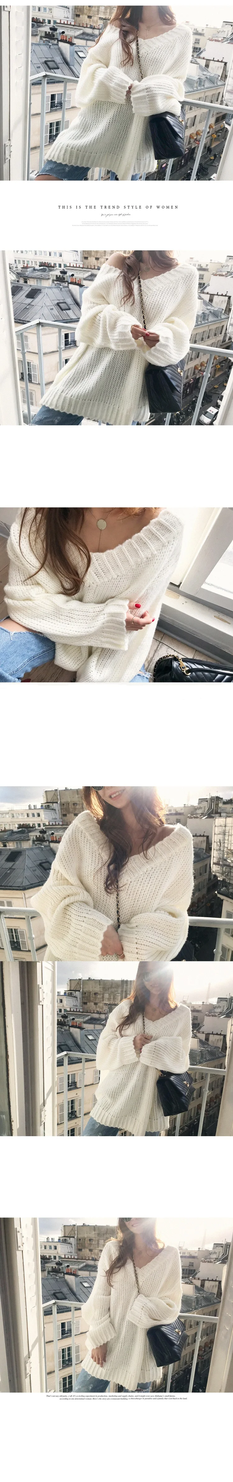 Autumn New Women's Pullovers Sweater Mohair Knitting Hollow Out V-neck Loose Korean Female Casual Fashion Tops T98319D