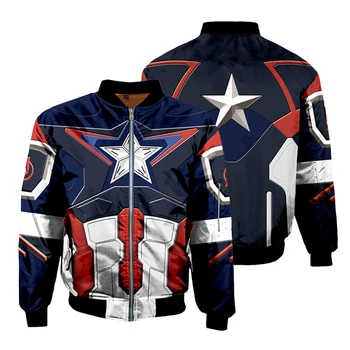 

Superhero Captain America Hoodies 3D Printed Sweatshirts Thicken Bomber Jacket Men's Warm Flight Coat Long Sleeve Baseball Coat