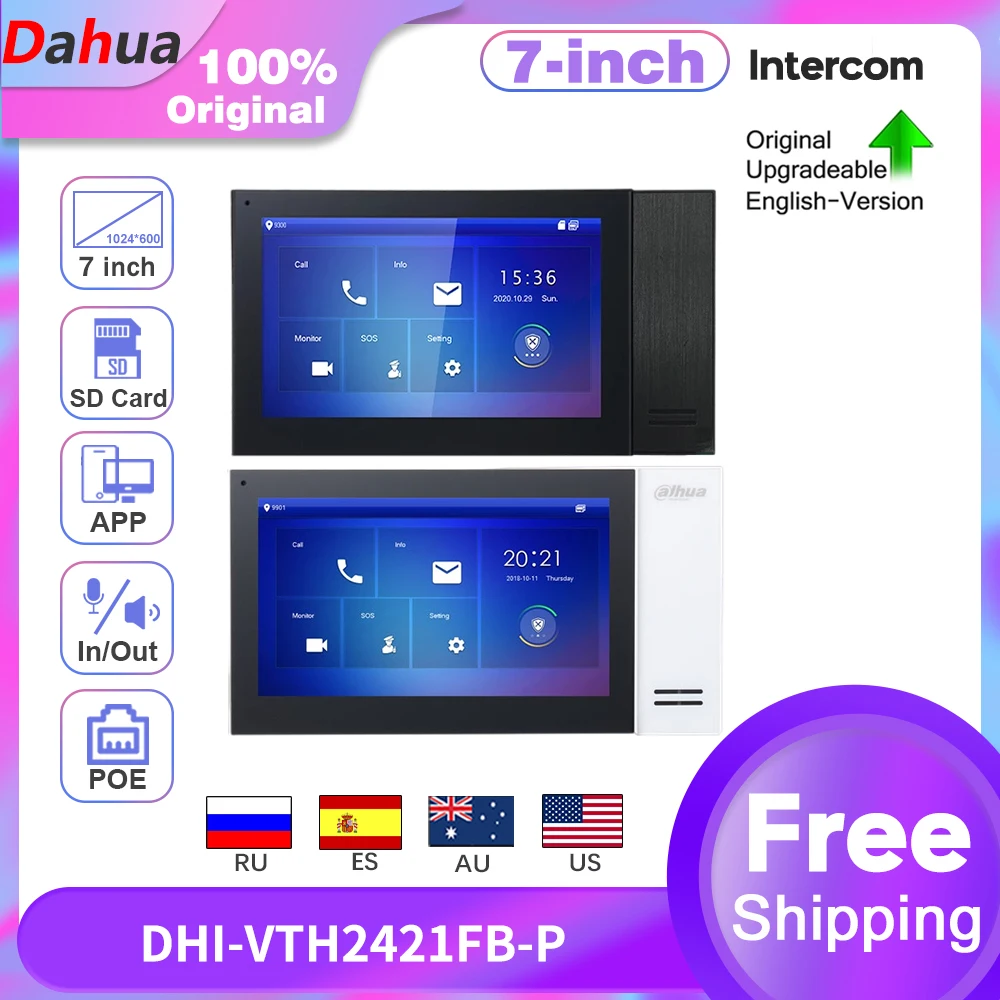Dahua Intercom Doorbell Original VTH2421FB-P VTH2421FW-P 7 Inch 1024*600 1080P Security Protection Dual-Way Audio Alarm App P2P |