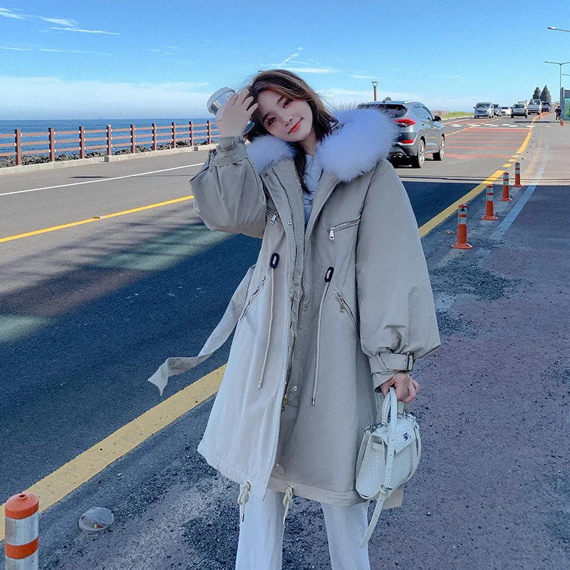 

2019 New Style down Jacket Cotton-padded Clothes Women's Korean-style Mid-length Loose-Fit Waist Hugging Parka Trench Coat Cotto