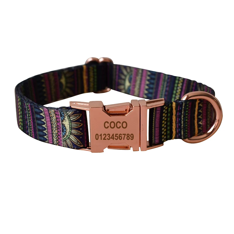 Ethnic style dog collar and leash set for Small Medium Large Dogs Custom Engraved Nameplate Pet Supplies custom dog leash 