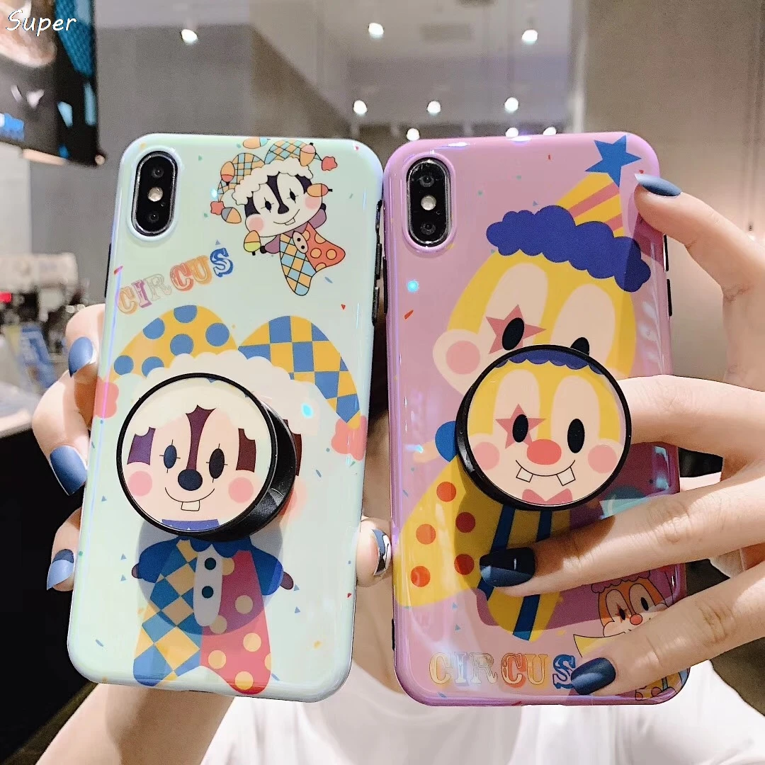 

Cute Cartoon Phone Folding bracket case for Apple iPhone 11 Pro X XS Max Xr 7 8 6 6s Plus Chip Dale clown Blu-ray bracket cover