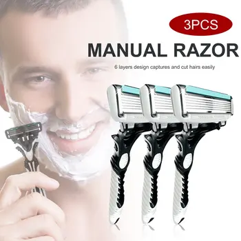 

3Pcs Men Safety Traditional Classic 6 Layers Shaving Hair Blade Razor Manual Stainless Steel Shaving Hair Blade