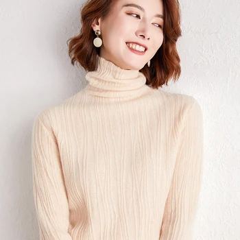 

Autumn and Winter 2019 New Cashmere Sweater Women High-Collar Thickened Pullover Sweater Knitted Wool Shirt