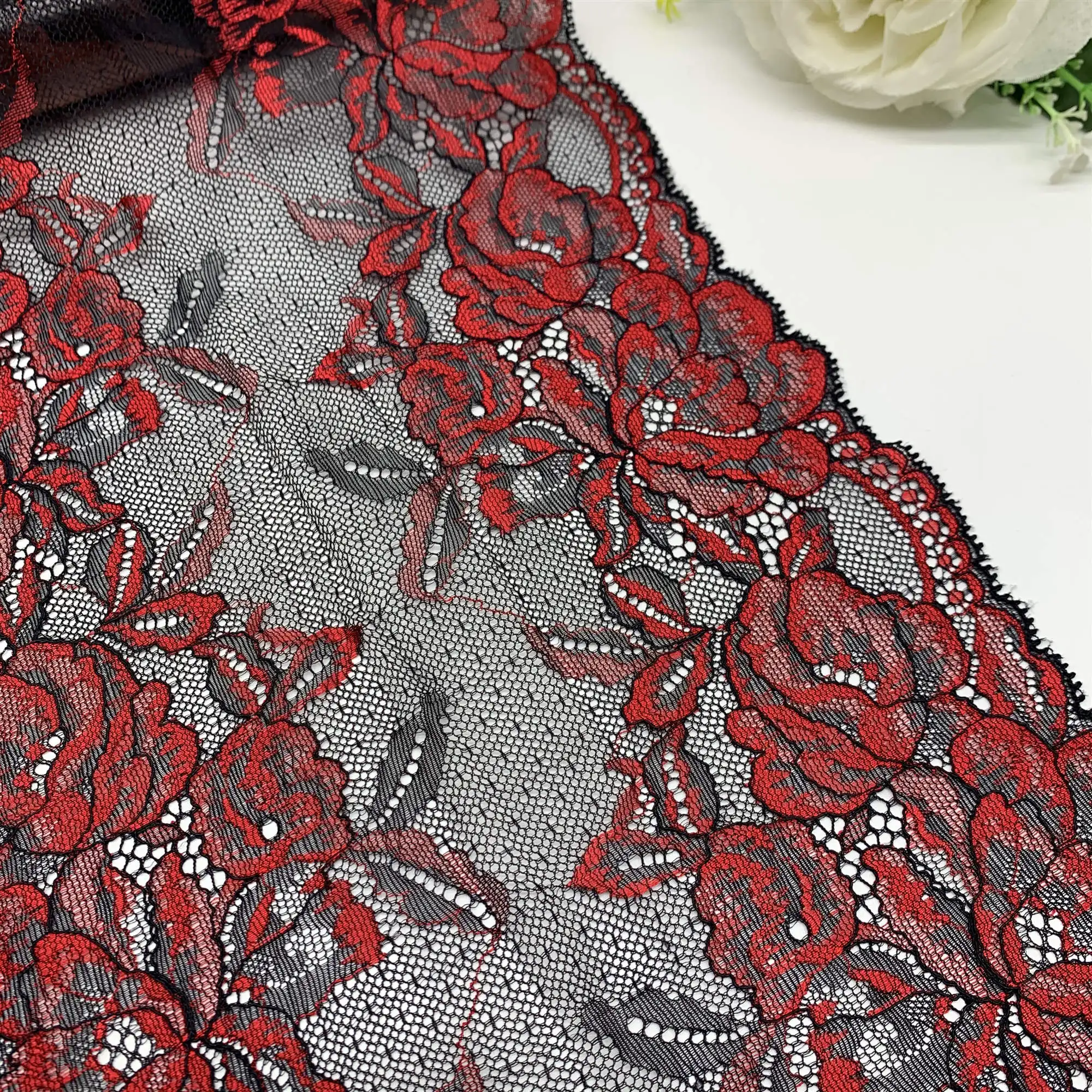 3y/lot Width 22cm Dark Red Elastic Stretch Lace Trim For Lingerie Sewing Craft DIY Apparel Fabric Lace Garment Accessory 3