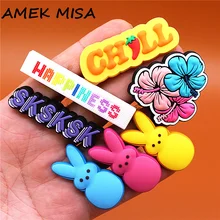 Breloques en forme de crocodile, fleurs de bonheur, Original, joli, jaune, rose, bleu, accessoires de chaussures de lapin, beaux sabots de jonc, décoration JIBZ 