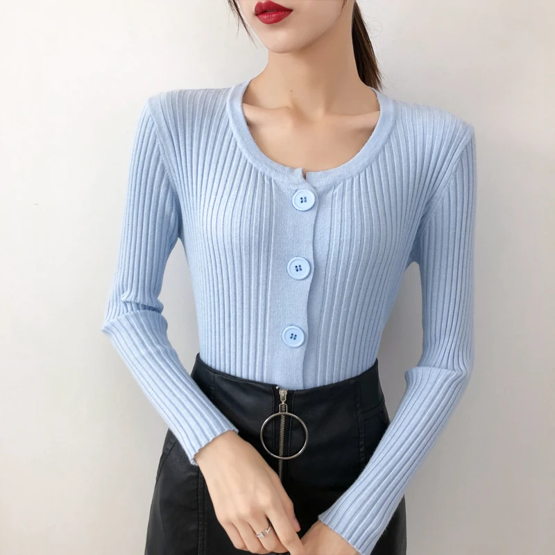 

good quality women clothing latest 2020 spring autumn winter tight elastic new cardigan knit pure color sweaters female K0068A