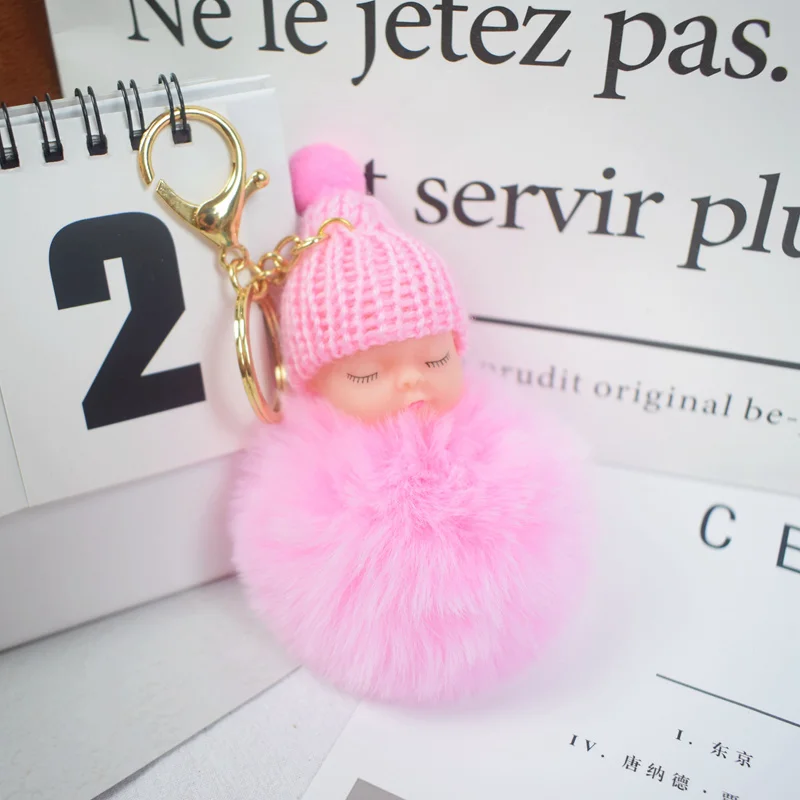 Новый SleepingBaby брелок из искусственного меха Pom ключ &quotПомпон&quot цепь Женская